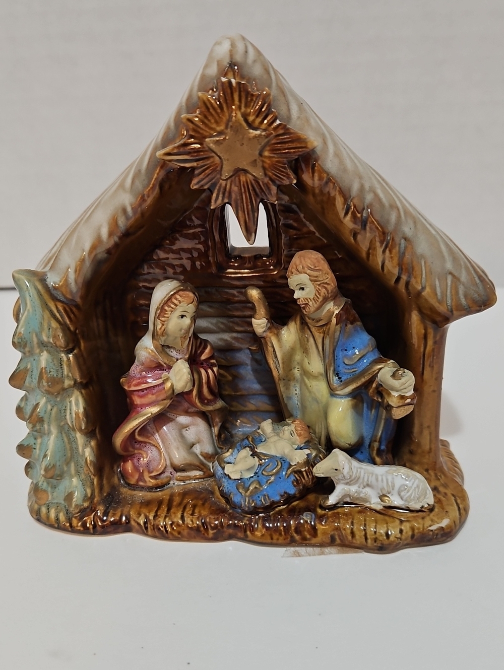 Ceramic Nativity Scene Figurine with Gold Star - Multicolor